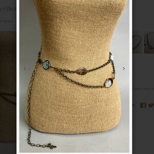 Boho Belt “ Braxton “ Adjustable Bronze Chain Belt with Coins and Stone Beads